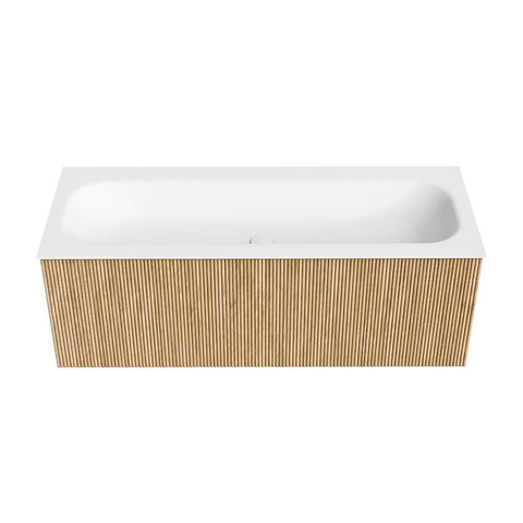 MONDIAZ KURVE Meuble de salle de bains 120cm couleur Oak avec 1 tiroir. Lavabo BIG LARGE au centre 2 trous de robinet Talc. SW1138255
