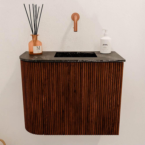 Mondiaz JOYA-DLUX 51.6cm toiletmeubel - ronding links kleur Ruby - Wastafel FAYE positie Rechts Zonder kraangat kleur Lava. SW1423629