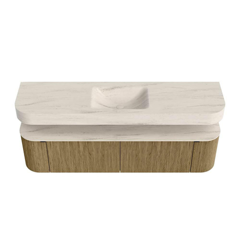 MONDIAZ THOR-DLUX 180cm meuble de salle de bains arrondi gauche + droite couleur Dusk avec 2 tiroirs et 2 portes. Vasque suspendue CLOUD Milieu sans trou de robinet couleur Meli. SW1466168
