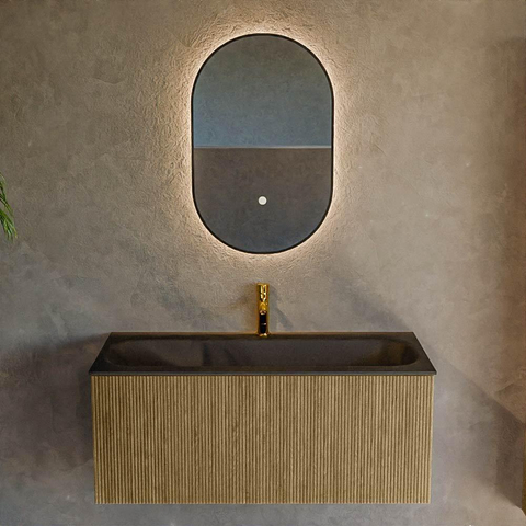 Mondiaz KURVE Ensemble de meuble de salle de bains - 100x46x40cm - 1 tiroir - lavabo solid surface - centre - 1 trou de robinet - Dusk SW1415125