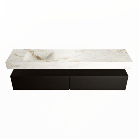 Mondiaz ALAN-DLUX Ensemble de meuble - 200cm - meuble Urban mat - 2 tiroirs - Lavabo Cloud Frappe suspendu - vasque Gauche - 0 trous de robinet SW805730