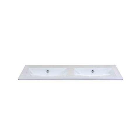 H&R Badmeubelen Gala Wastafel - 121x46x2cm - 2 wasbakken - 0 kraangaten - keramiek wit SW235655