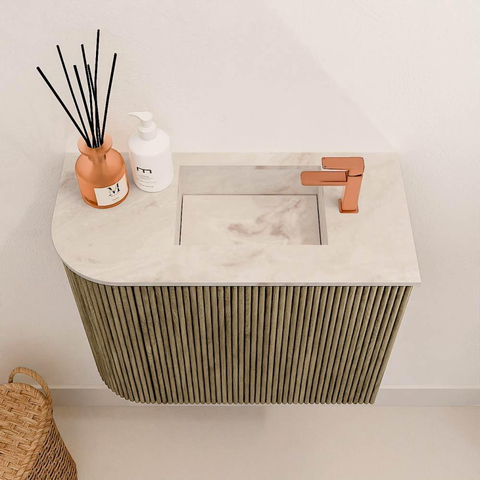 Mondiaz JOYA-DLUX 51.6cm toiletmeubel - ronding links kleur Dusk - Wastafel FAYE positie Rechts 1 kraangat kleur Frappe. SW1423088