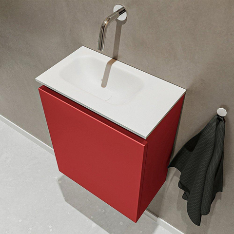 MONDIAZ TURE Toiletmeubel 40x23x50cm met 0 kraangaten 1 deuren fire mat Wastafel Eden links Solid Surface Wit SW474997