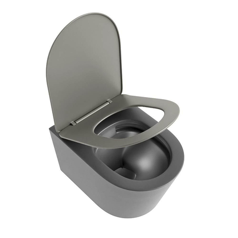 Mondiaz LAVIE hangtoilet – spoelrandloos – 36 x 53 cm – met softclose zitting – Dark grey (grijs), zitting Smoke (lichtbruin) SW1208727