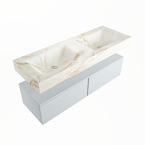 Mondiaz ALAN-DLUX Ensemble de meuble - 130cm - meuble Clay mat - 2 tiroirs - Lavabo Cloud Frappe suspendu - vasque Gauche et droite - 2 trous de robinet SW805647