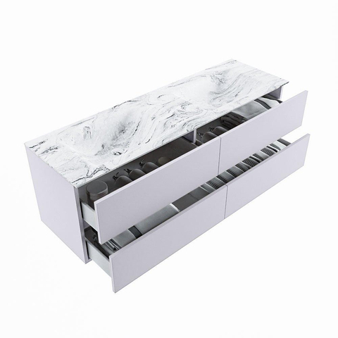 MONDIAZ VICA-DLUX Ensemble meuble de salle de bains - 150cm - meuble bas cale - 4 tiroirs - lavabo encastré cloud double - sans trous de robinet - version haute 60cm - glace SW1088371