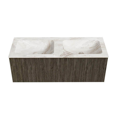 Mondiaz KURVE-DLUX Badkamermeubelset - 120x46x40cm - 1 lade - wastafel solid surface - dubbel - zonder kraangat - Shadow SW1414366