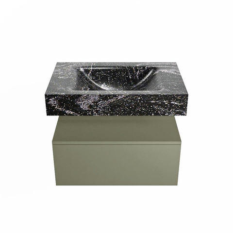 Mondiaz ALAN-DLUX Ensemble de meuble - 70cm - meuble Army mat - 1 tiroir - Lavabo Cloud Lava suspendu - vasque Centre - 0 trous de robinet SW808552