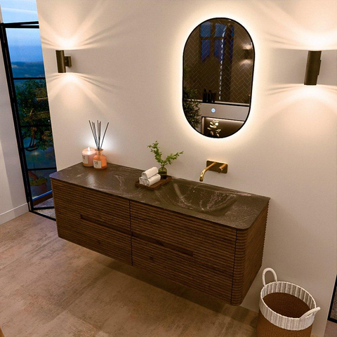 Mondiaz CIRO-DLUX Badkamermeubelset - 150x45x50cm - Solid surface wastafel Lava - 1 wasbak Rechts - zonder kraangaten - 4 lades - Dusk SW1533051