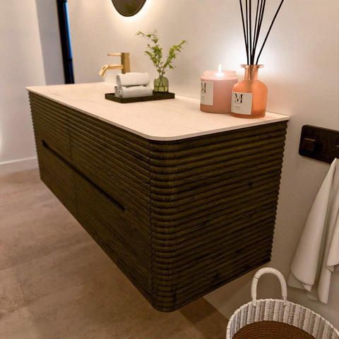 Mondiaz CIRO-DLUX Badkamermeubelset - 130x45x50cm - Solid surface wastafel Meli - 1 wasbak Links - 1 kraangat - 4 lades - Shadow SW1532515