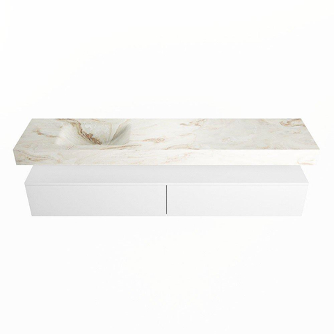 Mondiaz ALAN-DLUX Ensemble de meuble - 200cm - meuble Talc mat - 2 tiroirs - Lavabo Cloud Frappe suspendu - vasque Gauche - 0 trous de robinet SW805341