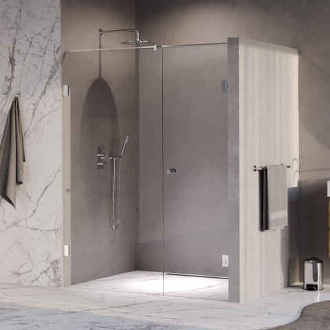 BRAUER Void Carving Porte de niche - 2 pièces - 160x200cm - Porte pivotante 70cm murale - revêtement verre - réversible - verre clair - Chrome SW1418233