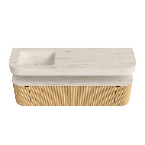 MONDIAZ THOR-DLUX 170cm meuble de salle de bains arrondi gauche + droite couleur Oak avec 1 tiroir et 2 portes. Vasque suspendue CLOUD gauche 1 trou de robinet couleur Meli. SW1465746
