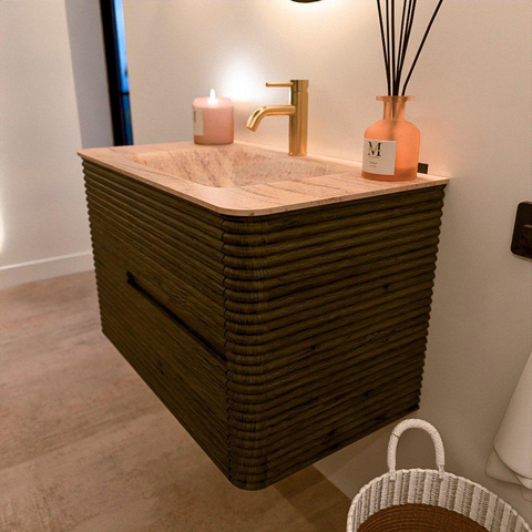 Mondiaz CIRO-DLUX Badkamermeubelset - 80x45x50cm - Solid surface wastafel Saba - 1 wasbak Midden - 1 kraangat - 2 lades - Shadow SW1532736