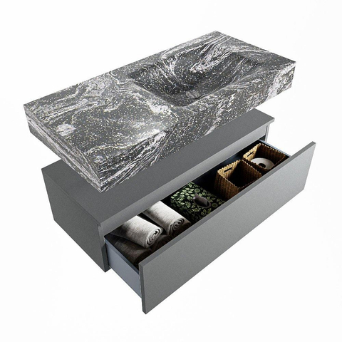 MONDIAZ ALAN - DLUX Badkamermeubelset - 100cm - onderkast - Plata - 1 lade - vrijhangende wastafel - wasbak rechts - 0 kraangaten - Lava SW808526
