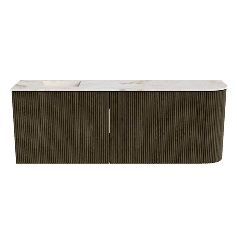 Mondiaz JOYA-DLUX 111.6cm toiletmeubel - ronding rechts kleur Shadow - Wastafel FAYE positie Links 1 kraangat kleur Frappe. SW1422702