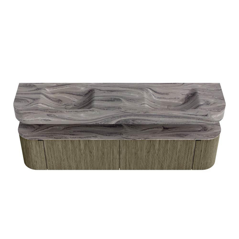 MONDIAZ THOR-DLUX Meuble de salle de bains 190cm arrondi gauche + droite couleur Shadow avec 2 tiroirs et 2 portes. Vasque suspendue CLOUD Double 2 trous de robinet couleur Sombra. SW1466634