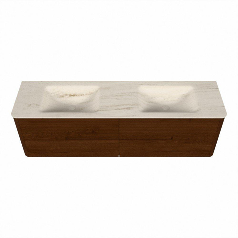 Mondiaz CIRO-DLUX Ensemble de meubles de salle de bains - 170x45x50cm - Plan vasque solid surface Meli - 2 vasques Double - sans trous de robinet - 4 tiroirs - Ruby SW1531783