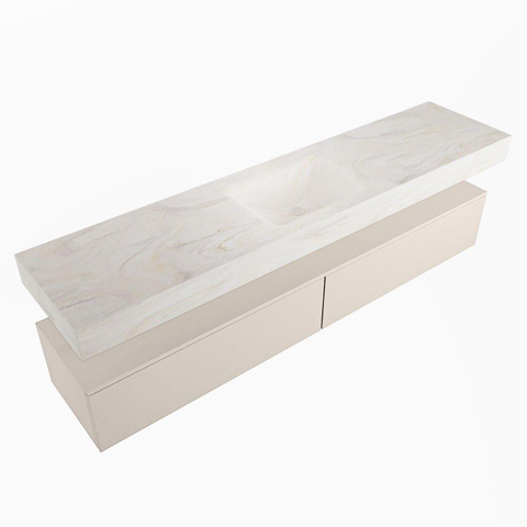 Mondiaz ALAN-DLUX Ensemble de meuble - 200cm - meuble Linen mat - 2 tiroirs - Lavabo Cloud Ostra suspendu - vasque Centre - 0 trous de robinet SW807473