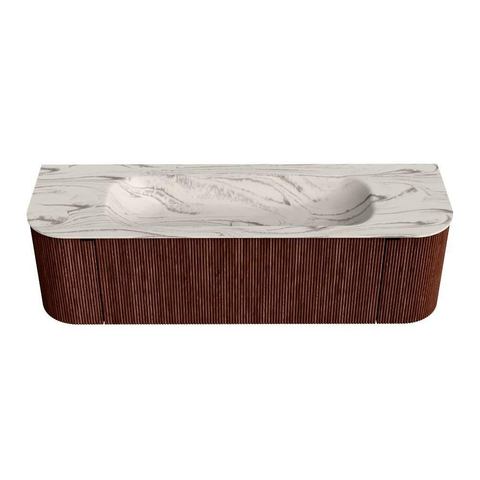 MONDIAZ KURVE-DLUX Meuble de salle de bains 150cm arrondi Gauche + Droite couleur Ruby avec 1 tiroir et 2 portes. Lavabo BIG MEDIUM Central sans trou de robinet Nata. SW1432543