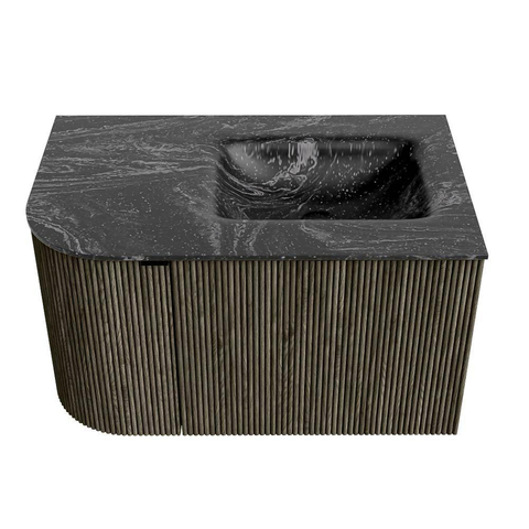 Mondiaz KURVE-DLUX Ensemble de meuble de salle de bains - 75x46x40cm - 1 tiroir - 1 porte - vasque solid surface - droite - 1 trou de robinet - Shadow SW1414615
