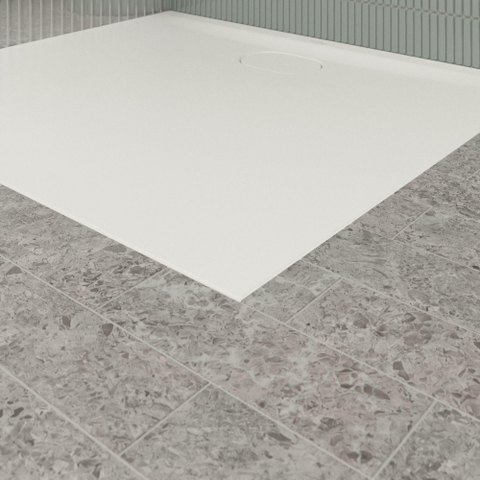 Villeroy & Boch Ecora douchebak - 100x90x3.5cm - afvoer lange zijde - stone white (wit) SW1558974