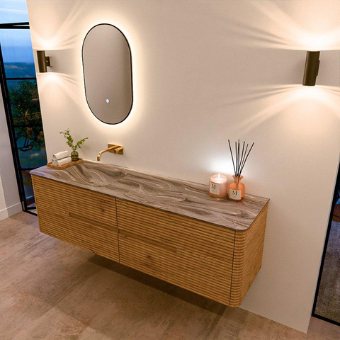 Mondiaz CIRO-DLUX Ensemble de meubles de salle de bains - 170x45x50cm - Plan vasque Solid surface Sombra - 1 vasque à gauche - sans trous de robinetterie - 4 tiroirs - Chêne SW1531290