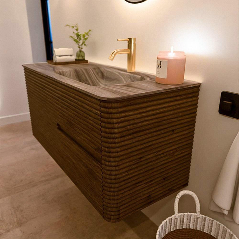 Mondiaz CIRO-DLUX Ensemble de meubles de salle de bains - 110x45x50cm - Plan vasque en solid surface Sombra - 1 vasque à droite - 1 trou de robinet - 2 tiroirs - Dusk SW1533396