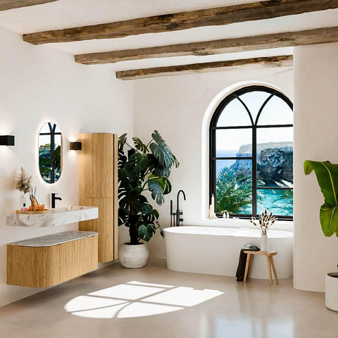 MONDIAZ THOR-DLUX Meuble de salle de bains 110cm arrondi gauche + droite couleur Oak avec 1 tiroir et 2 portes. Vasque suspendue CLOUD Droite 1 trou de robinet couleur Glace. SW1462739