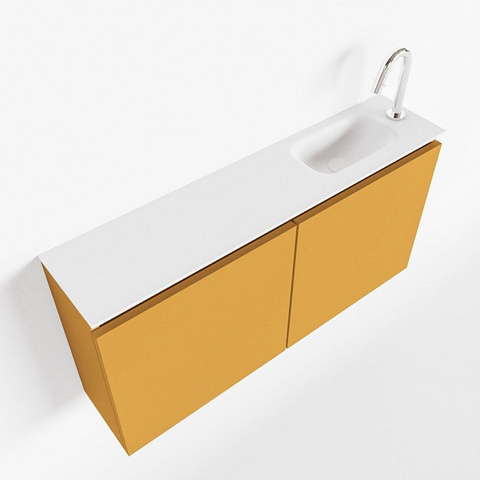 MONDIAZ TURE Toiletmeubel 100x23x50cm met 1 kraangaten 2 deuren ocher mat Wastafel Eden rechts Solid Surface Wit SW475067