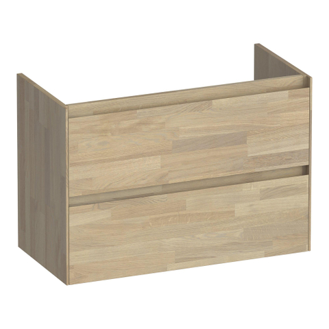 BRAUER Inspire meuble sous-lavabo peu profond 80 2 tiroirs softclose - sans poignée - 1 découpe pour siphon - chêne massif - chêne abouté gris SW1200852