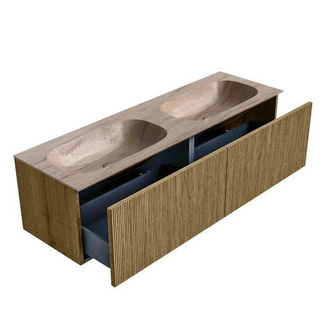MONDIAZ KURVE-DLUX 150cm badmeubel kleur Dusk met 2 lades en 0 deuren. Wastafel STOR SMALL Dubbel zonder kraangat Saba. SW1433394