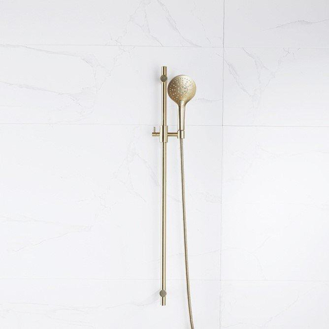 Fortifura Calvi glijstangset - met ronde handdouche - metalen doucheslang - PVD - geborsteld messing (goud) SW1159291
