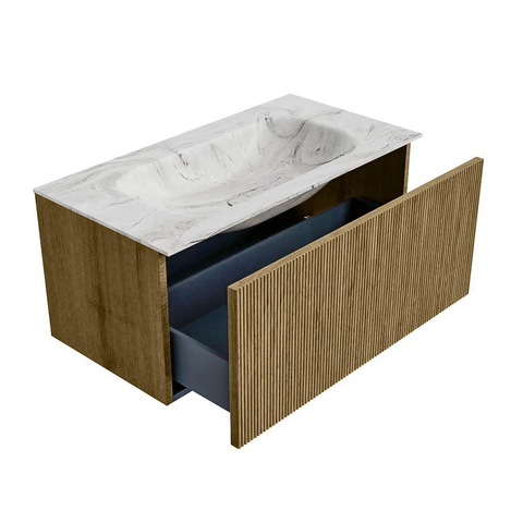 Mondiaz KURVE-DLUX Ensemble de meubles de salle de bains - 90x46x40cm - 1 tiroir - lavabo solid surface - central - sans trou de robinet - Dusk SW1415464