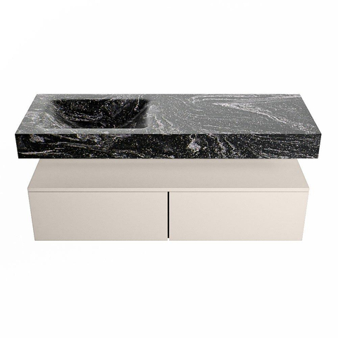 Mondiaz ALAN-DLUX Ensemble de meuble - 130cm - meuble Linen mat - 2 tiroirs - Lavabo Cloud Lava suspendu - vasque Gauche - 1 trou de robinet SW808159