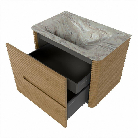 Mondiaz CIRO-DLUX Badkamermeubelset - 70x45x50cm - Solid surface wastafel Glace - 1 wasbak Midden - zonder kraangaten - 2 lades - Oak SW1530826