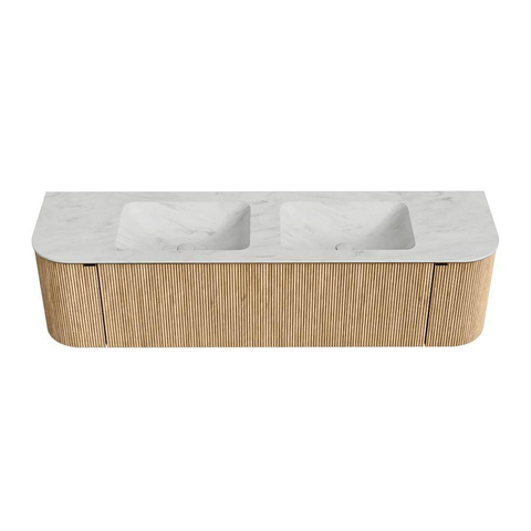 MONDIAZ KURVE-DLUX meuble de salle de bains 170cm avec module 25 Len R couleur Oak avec 1 tiroir et 2 portes. Lavabo LEAF double sans trou de robinet couleur Opalo. SW1137556