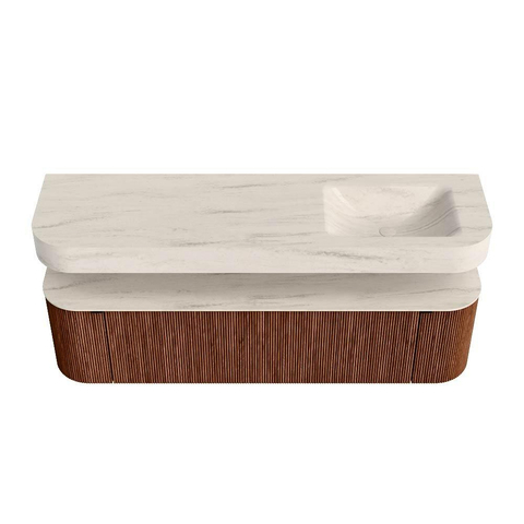 MONDIAZ THOR-DLUX 170cm meuble de salle de bains arrondi gauche + droite couleur Ruby avec 1 tiroir et 2 portes. Vasque suspendue CLOUD Droite sans trou de robinet couleur Meli. SW1465759