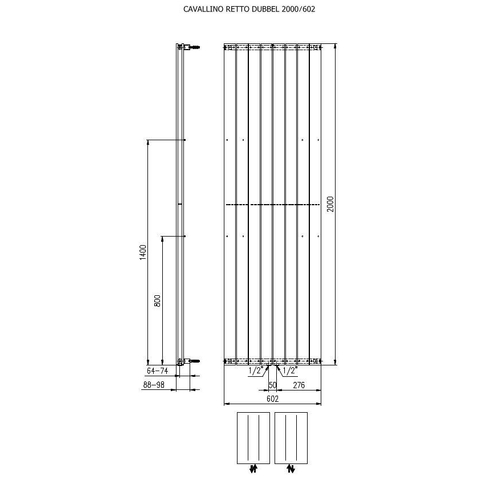 Plieger Cavallino Retto radiateur design vertical double raccordement central 2000x602mm 1716W blanc 7255369