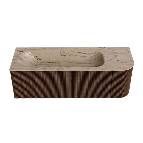 MONDIAZ KURVE-DLUX Meuble de salle de bains 135cm arrondi à droite couleur Walnut avec 1 tiroir et 1 porte. Lavabo BIG MEDIUM à gauche 1 trou de robinet Arena. SW1431216