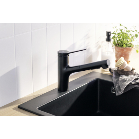 Hansgrohe Zesis m33 1 greeps keukenkraan - 150 metalen uittrekbare. vuistdouche - 2jet - mat zwart SW918714