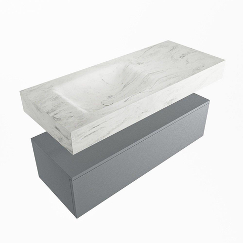 Mondiaz ALAN-DLUX Ensemble de meuble - 110cm - meuble Plata mat - 1 tiroir - Lavabo Cloud Opalo suspendu - vasque Gauche - 0 trous de robinet SW807133