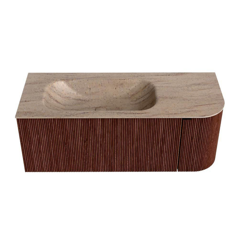 MONDIAZ KURVE-DLUX Meuble de salle de bains 115cm courbe Droite couleur Ruby avec 1 tiroir et 1 porte. Lavabo BIG SMALL Gauche 1 trou de robinet Saba. SW1433458