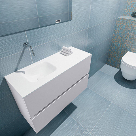 MONDIAZ ADA Toiletmeubel 80x30x50cm met 0 kraangaten 2 lades cale mat Wastafel Lex links Solid Surface Wit SW472715