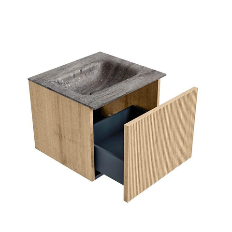 MONDIAZ KURVE-DLUX Meuble de salle de bains 50cm couleur Oak avec 1 tiroir et 0 portes. Lavabo GRUNNE Central sans trou de robinet Oza. SW1432605