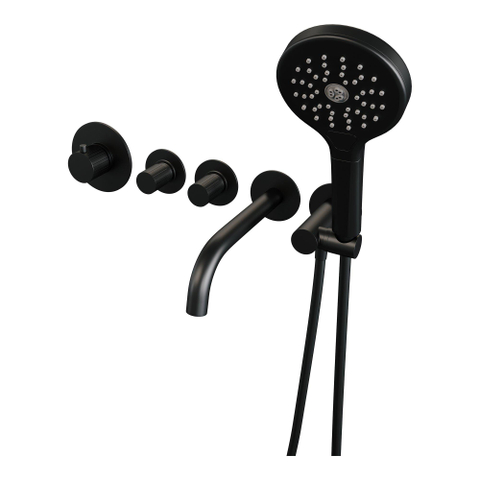 BRAUER Stripe Mitigeur thermostatique baignoire - SET 02 - encastré - bec - douchette à main 3 positions - flexible de douche - coude mural - noir mat SW1435123
