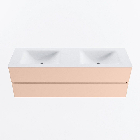 MONDIAZ VICA Ensemble meuble de salle de bains - 150cm - meuble bas rosee - 2 tiroirs - lavabo cloud double - 2 trous de robinet - version haute 60cm - talc SW1083413