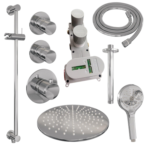 BRAUER Chrome Edition ensemble de douche pluie encastré – douche de tête Ø 30 cm – bras de plafond 20 cm – douchette ronde – barre de douche 70 cm SW398025