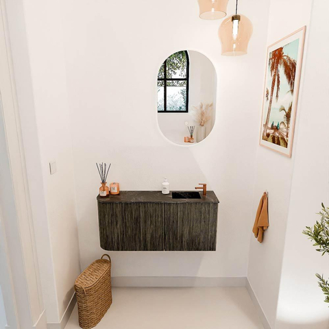 Mondiaz JOYA-DLUX 91.6cm toiletmeubel - ronding links kleur Shadow - Wastafel FAYE positie Rechts 1 kraangat kleur Lava. SW1422867